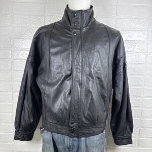 Midway Leather Bomber Jacket Black 1990s Mens Medium Motorcycle Biker Outdoor
